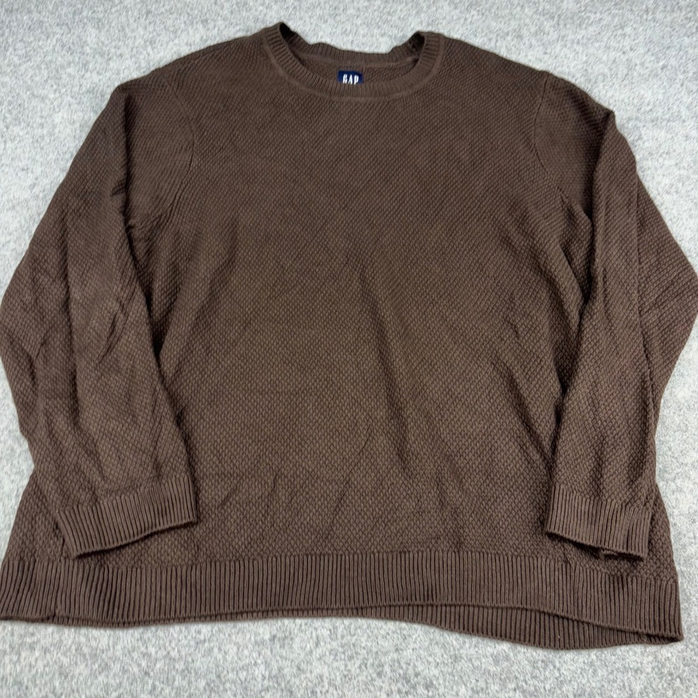Gap Textured Waffle Knit Sweater Mens XXL Brown Long Sleeve Pullover Crew Neck 8